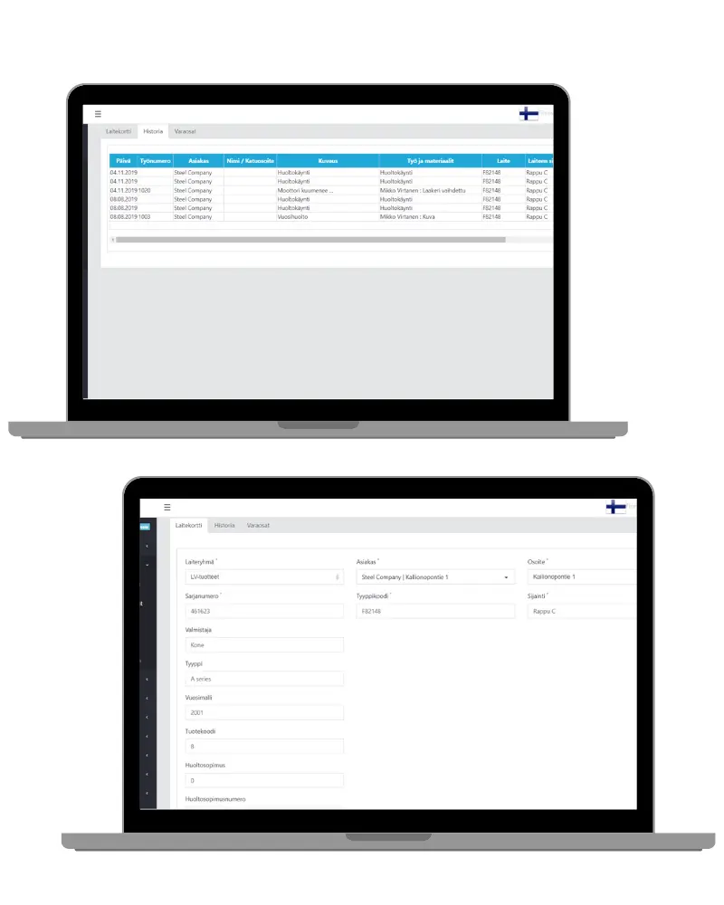 Sähköinen huoltokirja ja energiaseuranta tietokoneiden näytöillä