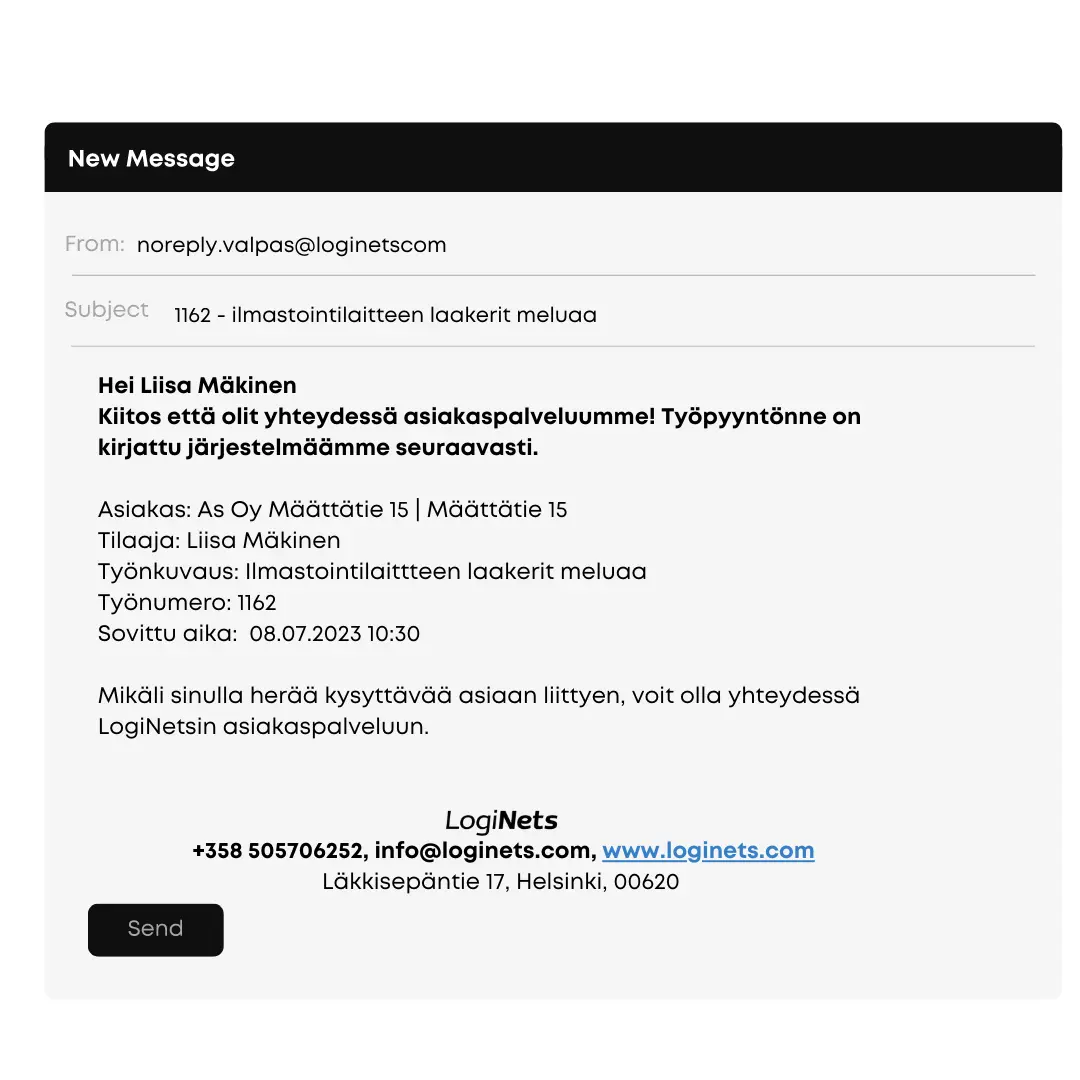 Valppaan viesti asiakkaalle